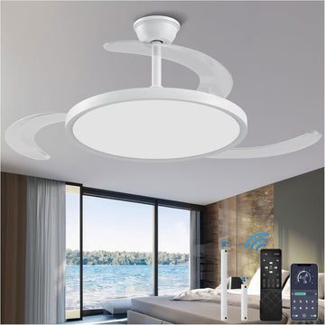 Larger: 48" Retractable Ceiling Fans with Lights, Fandelier Ceiling Fan with Light and Remote, Reversible, 3 CCT