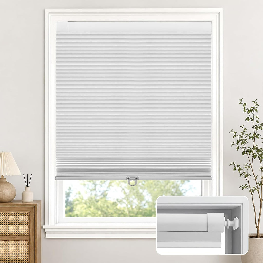 No Tools No Drill Cordless Blackout Cellular Shades White, | Blackout Fabric, Energy-Efficient Honeycomb Design