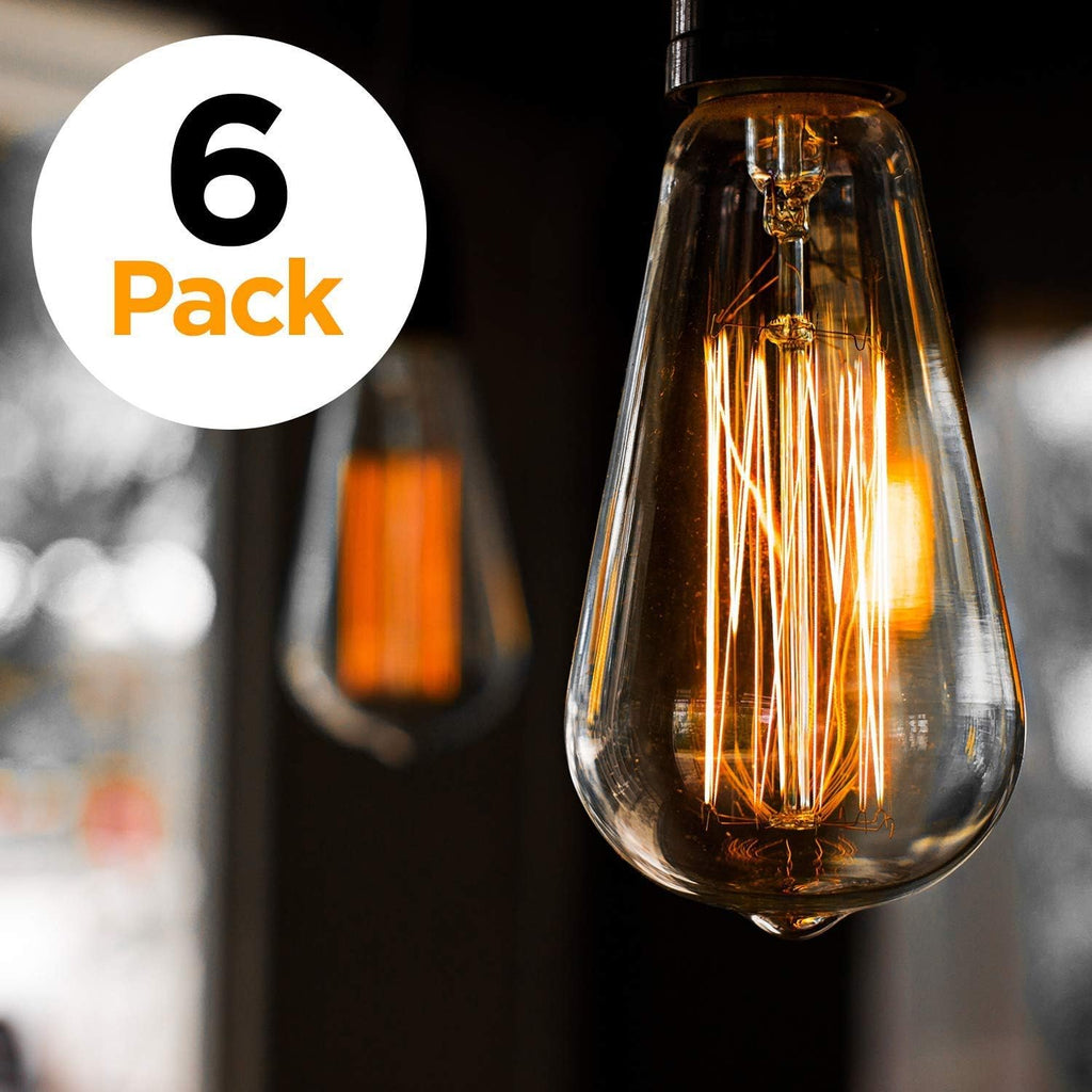 ST64 Vintage Light Bulb 6-Pack Edison Bulbs-ST64 Style 60 Watts-Dimmable, Medium (E26) Standard Base