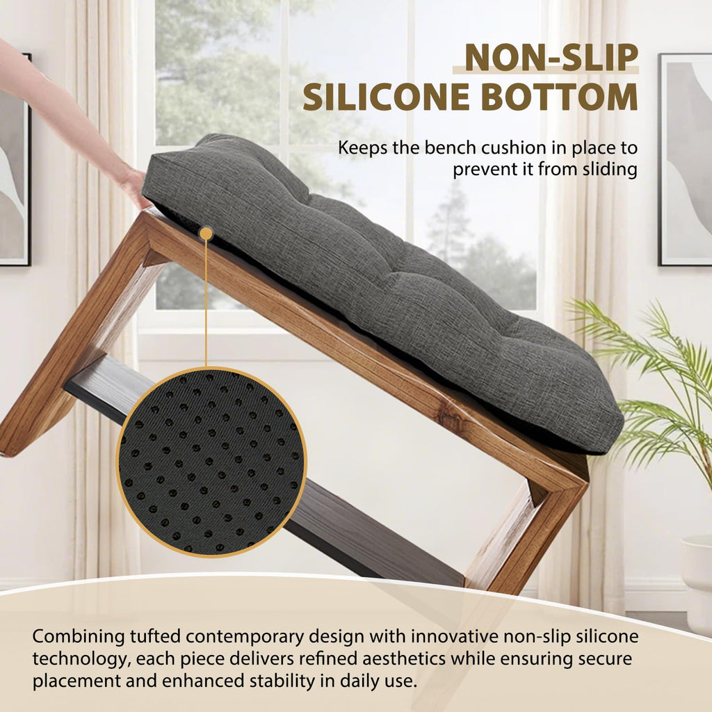 Indoor Bench Cushion for Indoor Furniture, Non-Slip Tufted Overstuffed Textured Foam Bench Seat Cushion, 36" X 14" X