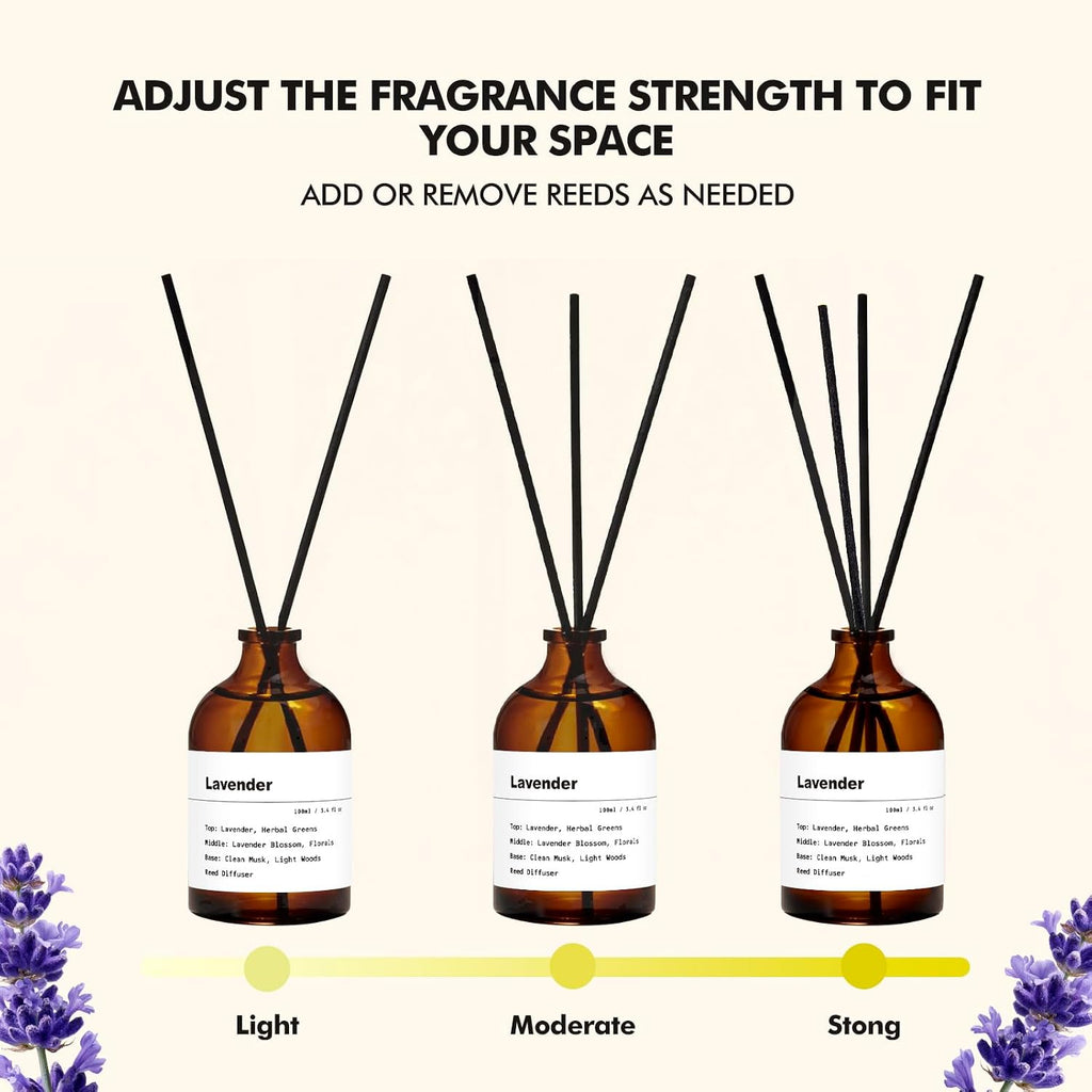 Reed Diffuser Set, Lavender Scent, 3.4 fl oz, Home Fragrance Reed Diffuser Decor