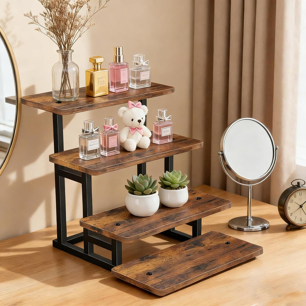 Cupcake Stand for 50 Cupcakes, 4 Tier Wooden Risers Display Stands Stepped Dessert Table Display Set with Metal Frame - Set of 3