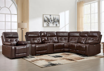 Genuine Leather Power Reclining Sectional Corner Sofa and Chair