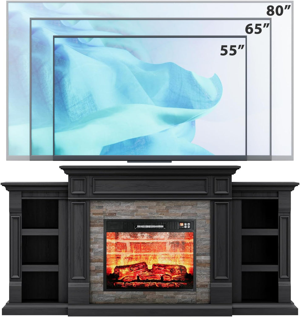 72" Electric Fireplace with Mantel, Fireplace TV Stand for TVs Up to 80 Inch, Modern Entertainment Center with