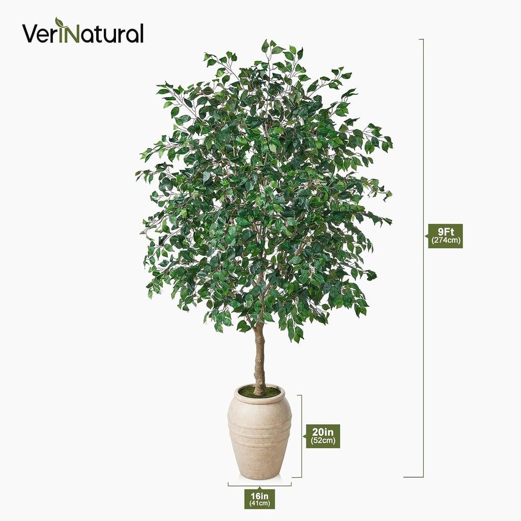 Artificial Ficus Tree Indoor 9ft with Off-White Vintage Planter