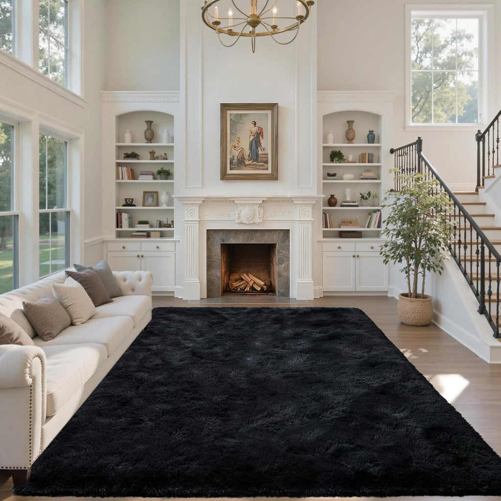 5x7 Black Area Rugs, Large Fluffy Shag Bedroom Rugs Non-Slip, Ultra Soft Plush Carpet Kids PlayRoom Dorm Office