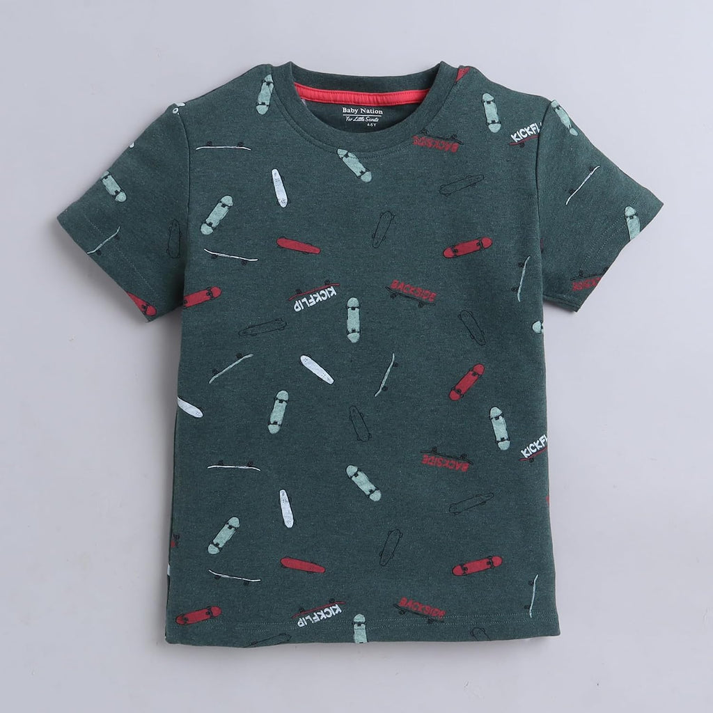 Printed Boys Cotton T-Shirt, Casual Short Sleeve