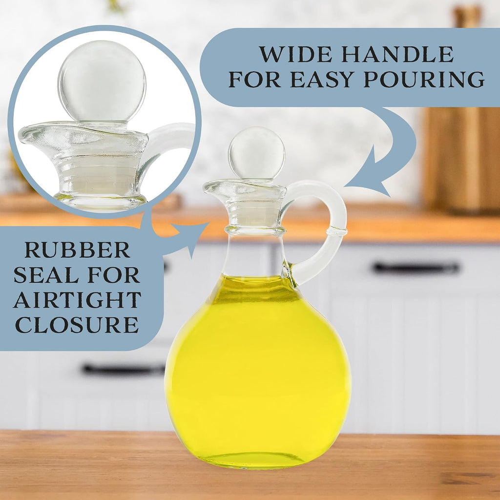 Glass Oil and Vinegar Cruets (); 8oz Round Oil Dispensers/Salad Dressing Bottles with Stoppers - Set of 2