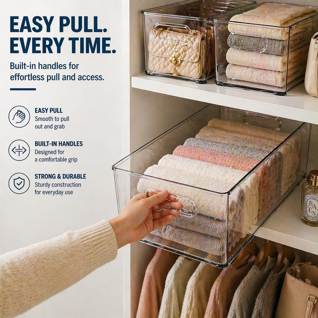 4 Pack Clear Plastic Storage Bins 11x8x6in Storage Containers