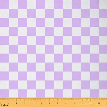 Geometric Grid Outdoor Fabric by The Yard, Light Purple Checkerboard Plaid DIY Craft, Abstract Art Soft Polyester No