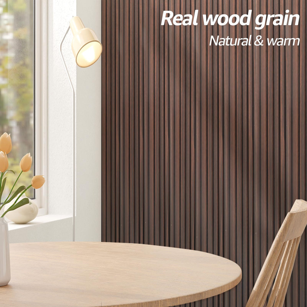 108 x 6 in WPC Wood Slat Wall Panels, 3D Wall Accents, 8-Pack, Walnut