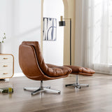 Modern Swivel Lounge Chair and Ottoman — Brown Faux Leather