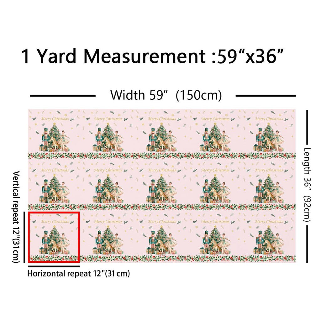 Pink Nutcrackers Xmas Fabric, Xmas Trees Merry Christmas Fabric By The Yard, Christmas Snowflakes Floral Decorative