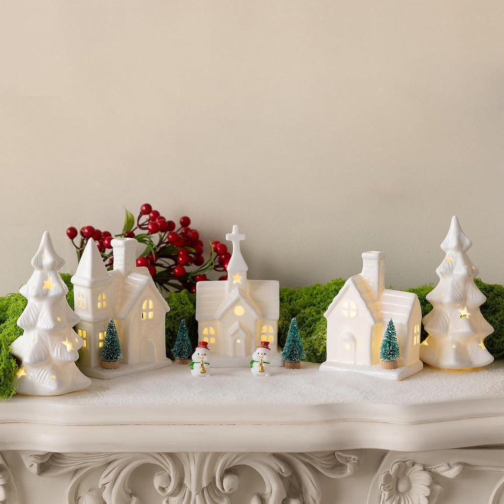 Christmas Decorations Indoor - 11 Pcs Ceramic Christmas Village Set