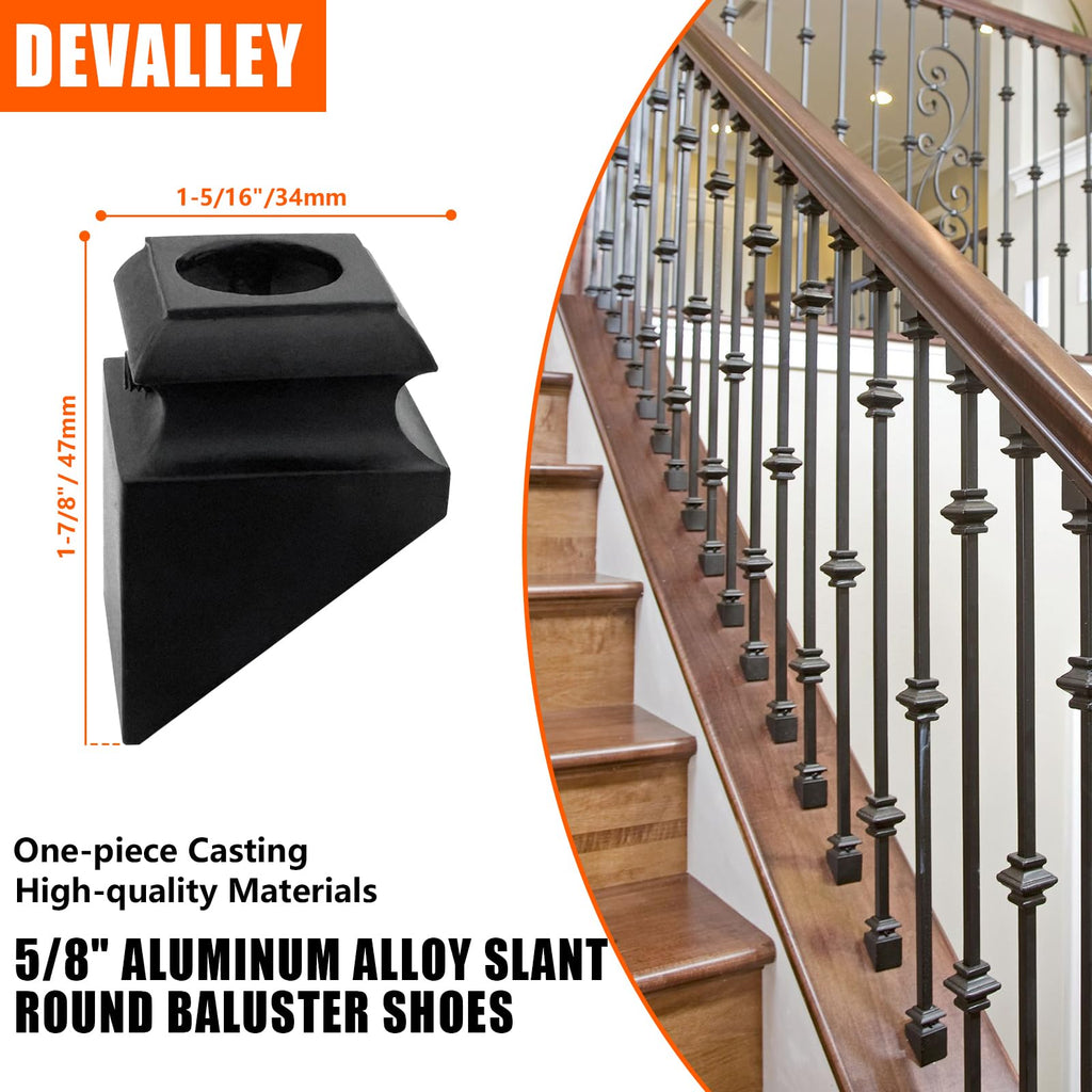 Iron Balusters Flat Shoes - Aluminum Alloy Staircases Shoes for 5/8 Inch Round Interior Balusters, Wrought Iron