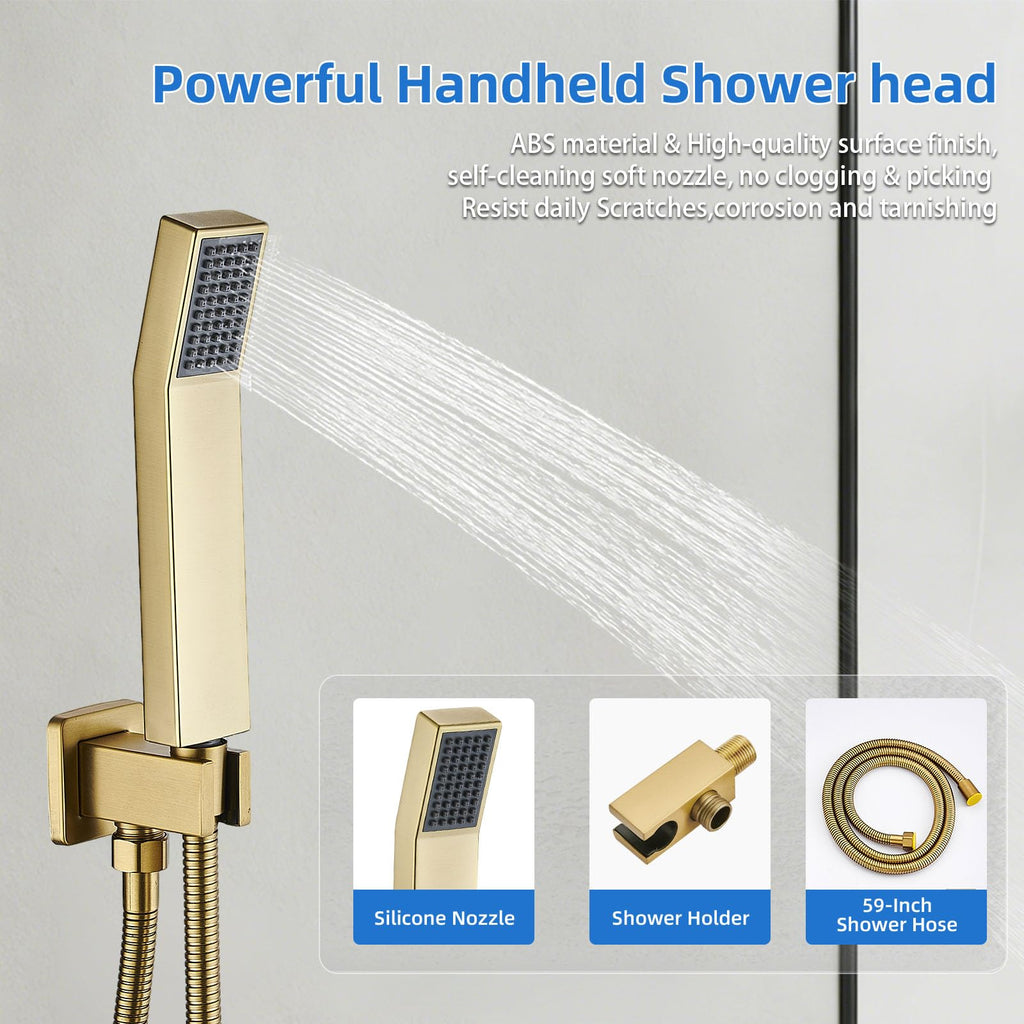 Shower Faucet Set With 8" Shower Head And Handheld Gold