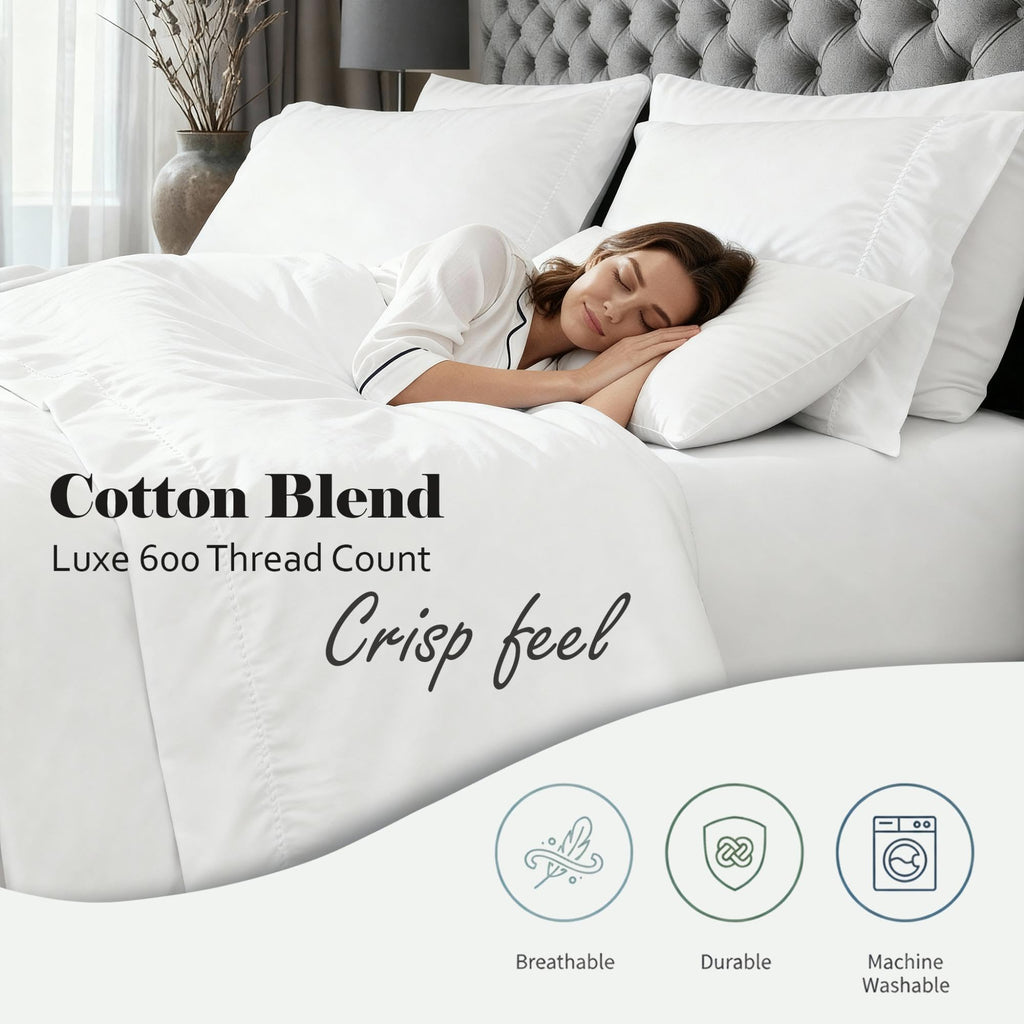 Cotton Blend 600 TC Embroidered Hem Bed Sheets, White