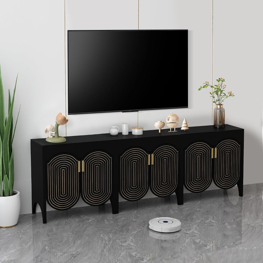 Fluted Sideboard Cabinet with Storage,Buffet Cabinet with Adjustable Shelves,Accent Storage Cabinets with Carved Arc