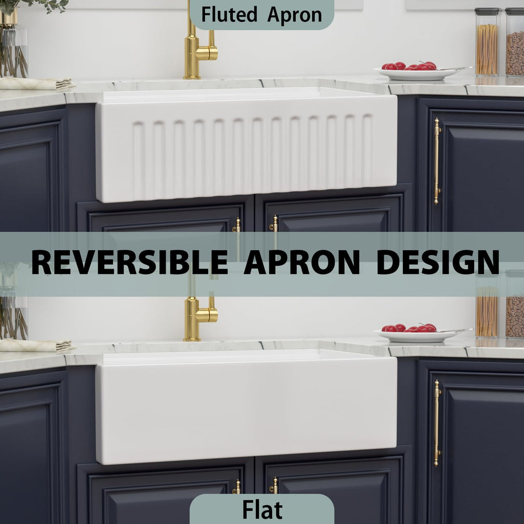 33 White Farmhouse Kitchen Sink Double Bowl Reversible Apron Front