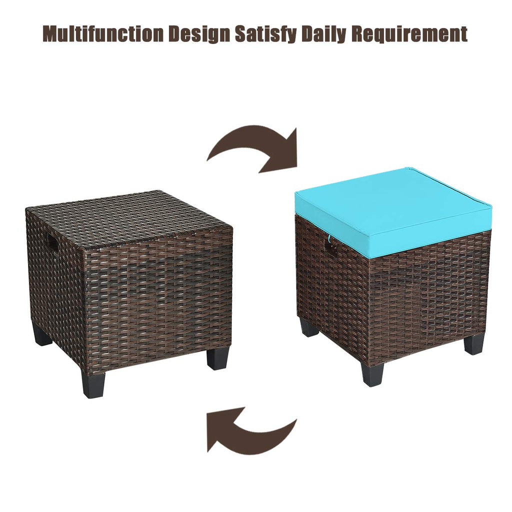 2pcs Patio Ottoman Set Outdoor Rattan Wicker Ottoman Seat with Removable Cushions Patio Furniture Footstool Footrest