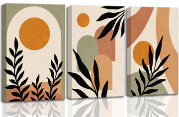 3 Pcs Mid Century Modern Boho Sun Canvas Wall Art 12x16in