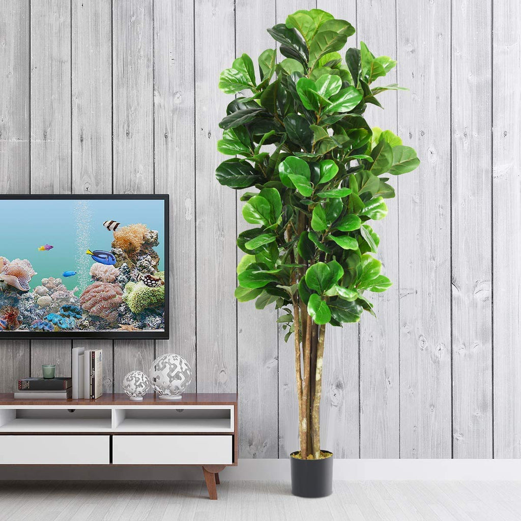 Fake Fiddle Fig Tree, 5FT Tall Artificial Tree Greenery Plants in Pots, Decorative Faux Trees for Indoor Home Office