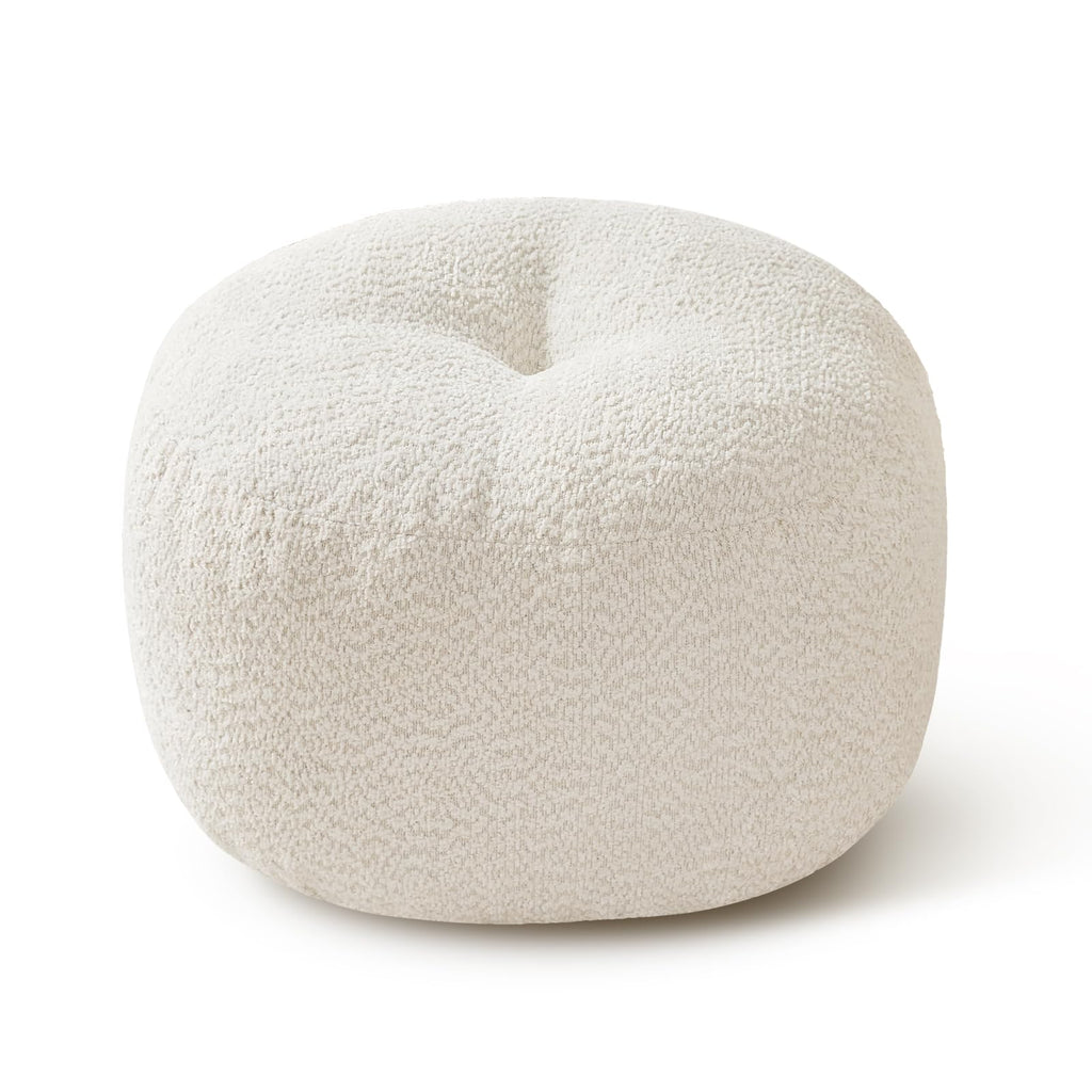 Stuffed Round Ottoman, Pouf Ottoman Foot Rest, 20 X 15, White