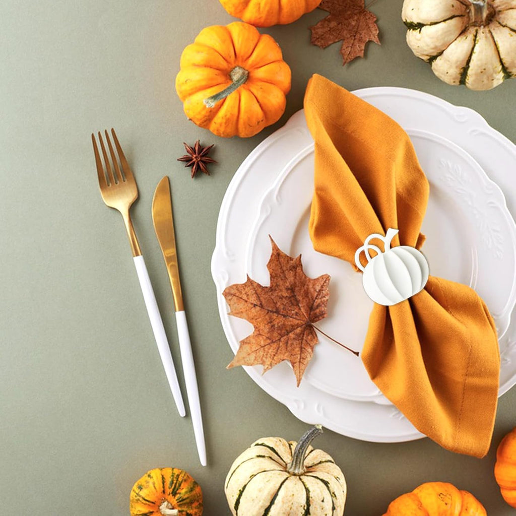 Thanksgiving Pumpkin Napkin Rings, Alloy Fall Napkin Rings Dinner Tables Holders for Thanksgiving Halloween - Set of 12