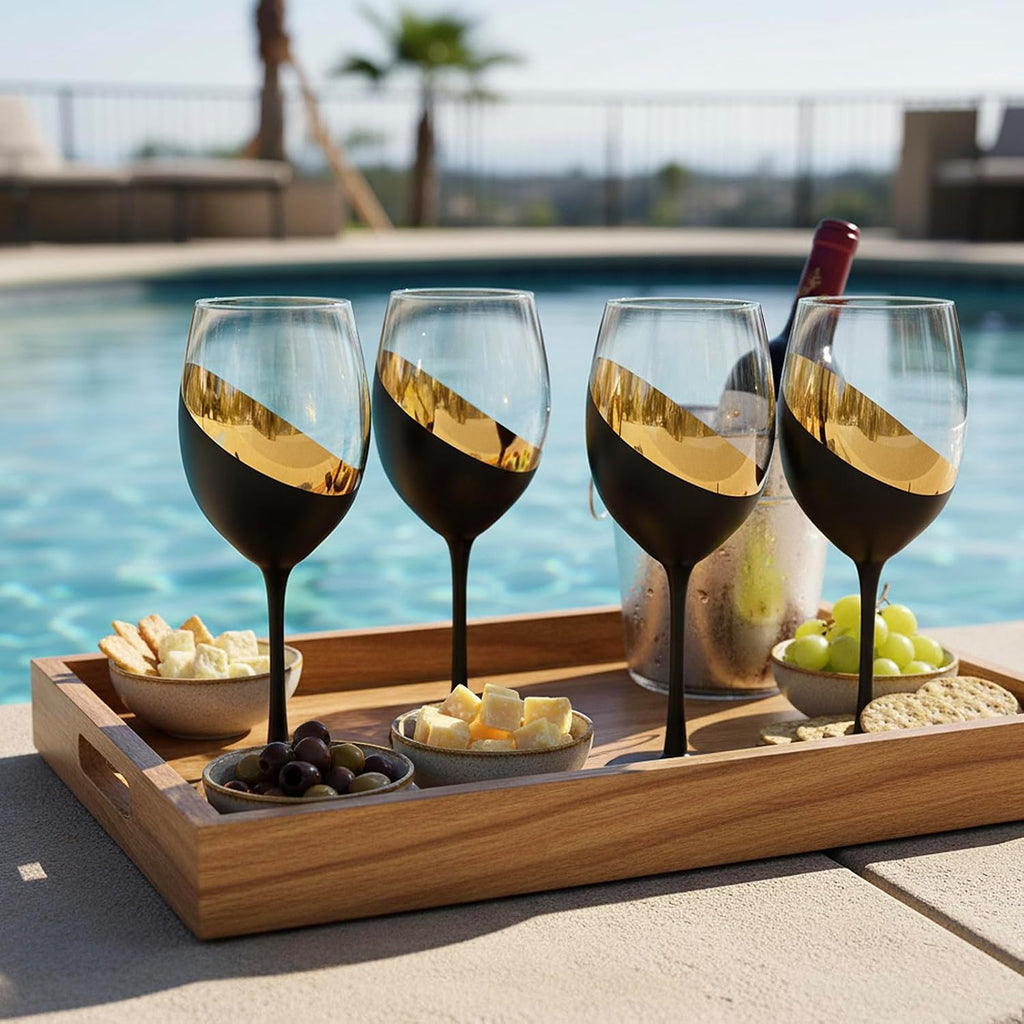Wine Glasses Set of 4, Red Wine Glasses 14oz, Modern Matte Black & Gold Stemware, Elegant Bar Cups for Weddings
