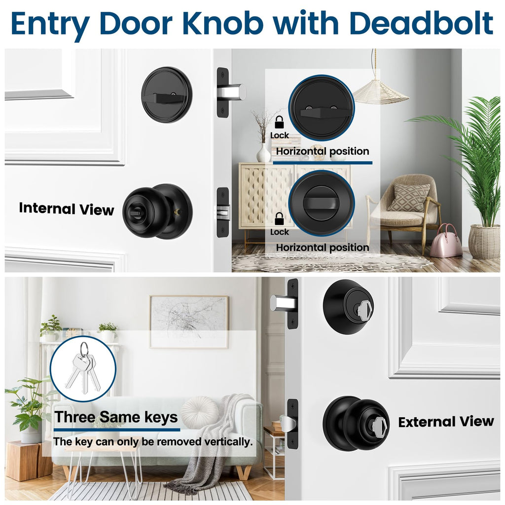 5 Pack Front Door Lock Set, Exterior Door Knob with Lock and Key