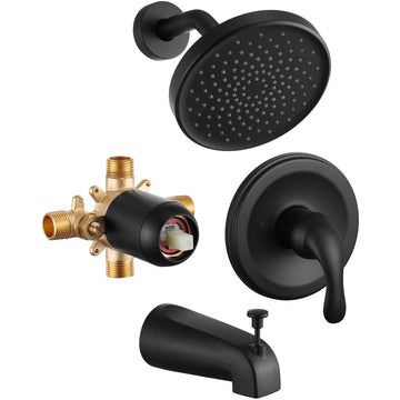 Black Tub Shower Faucet Set - 6 Inch Black Shower Head and Handle Set, High Pressure Bathtub Shower Faucet Set