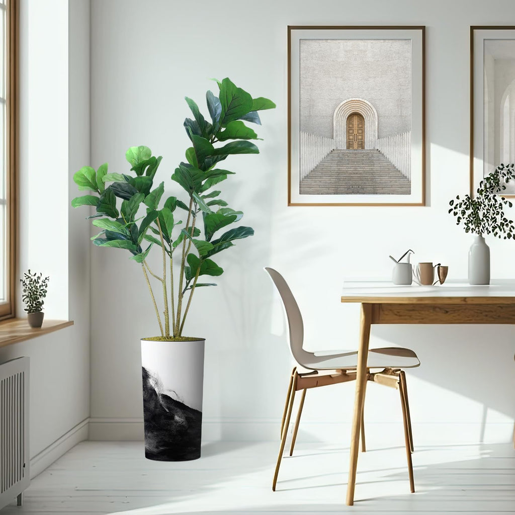 Artificial Tree in Contemporary Planter, Fake Ficus Lyrata Silk Tree for Indoor and Outdoor Home Decoration - 66"