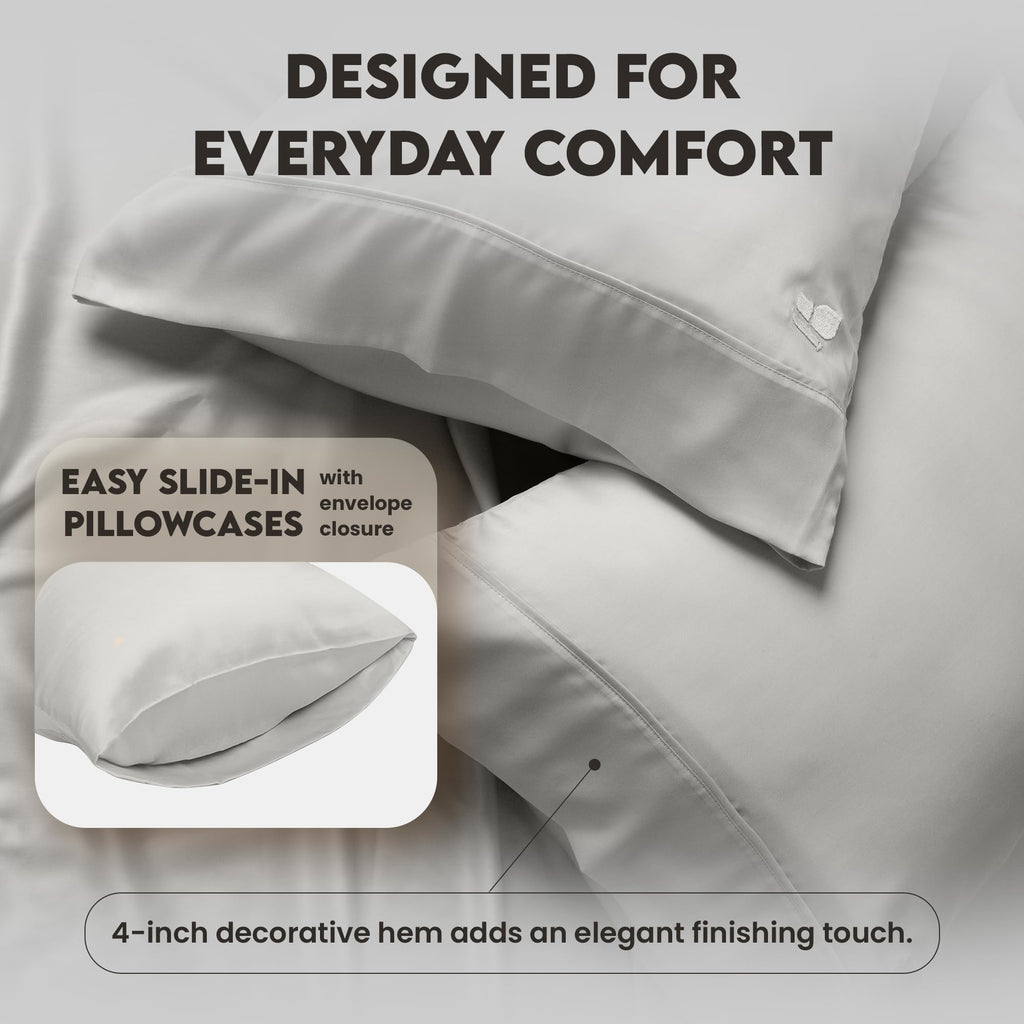 100% Tencel Sheets, 18" Deep Pocket, Cool Grey, 4PC Queen