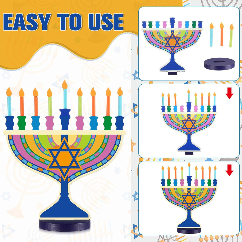 Hanukkah Wooden 9 Removable Candles, Candle Holder