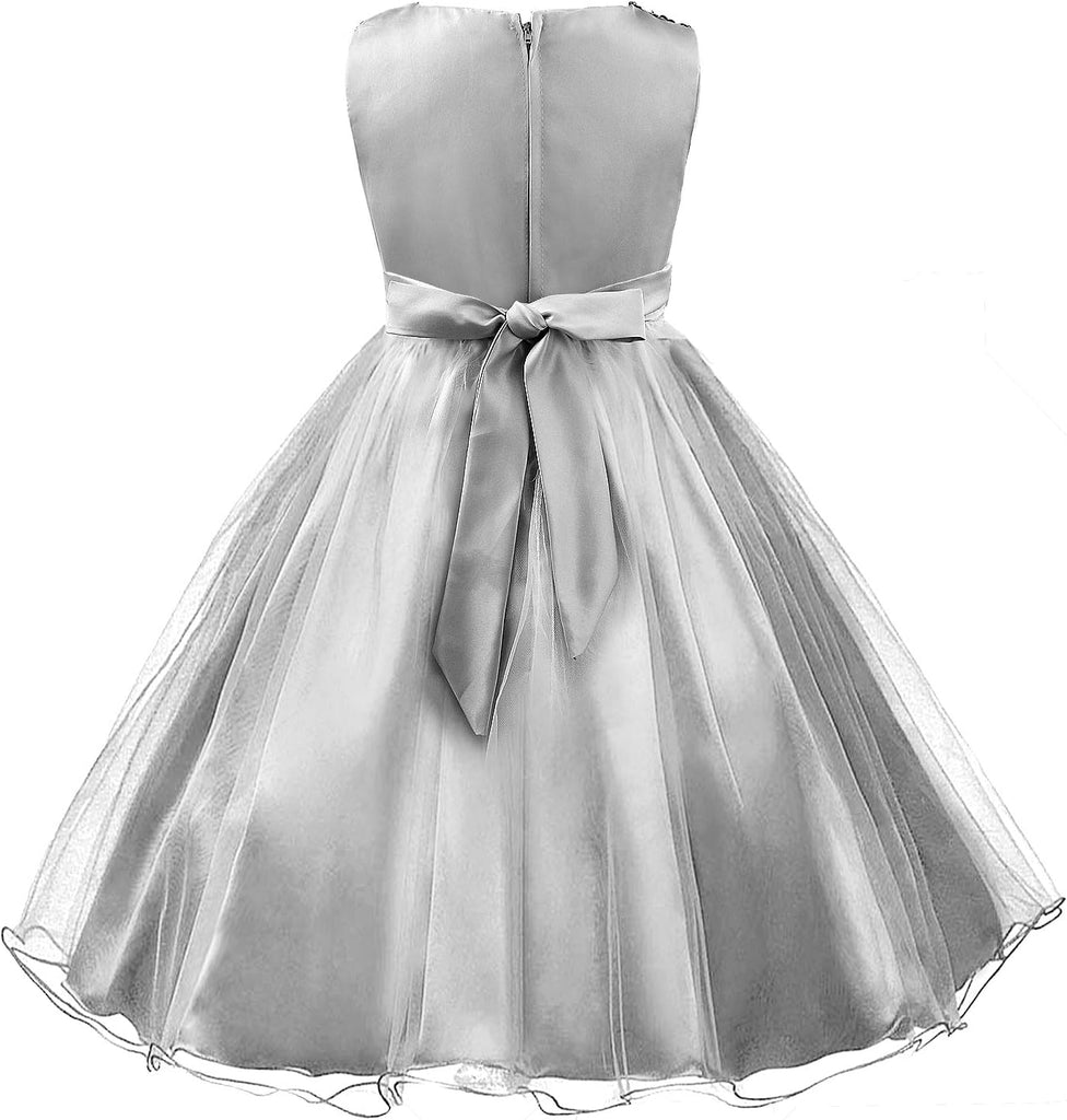Girls Dress Sequin Mesh Flower Ball Gown Party Wedding Tulle Ruffle Dress Purple