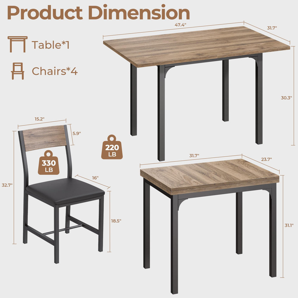 Dining Table Set for 4, Extendable Kitchen Table Chairs Set of 4