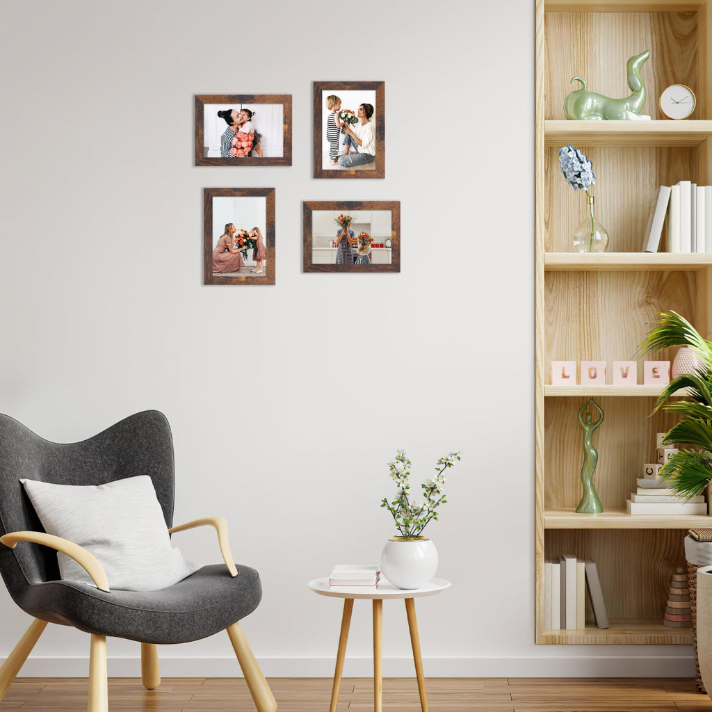 4x6 Picture Frame Set of 15, Rustic Brown Wood Photo Frame 4 by 6 for Wall or Tabletop Display