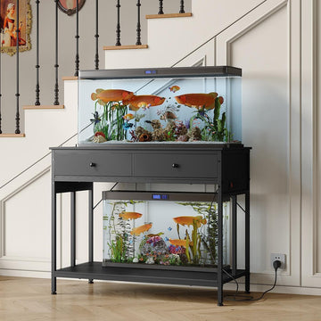 Fish Tank Stand with Power Outlet 40-50 Gallon, Metal Aquarium Stand with Drawer Storage, Heavy Duty Fish Tank Table