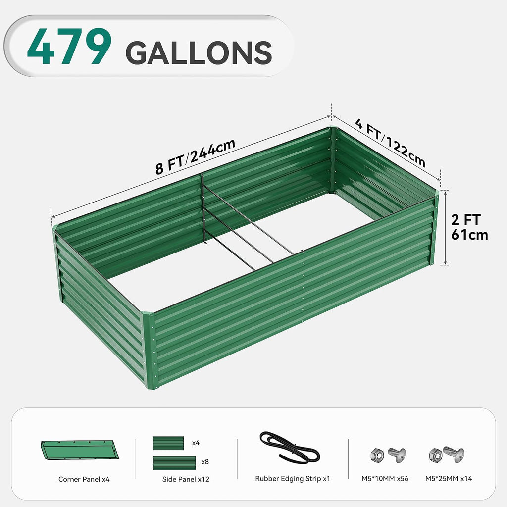 96x48x24 in Galvanized Raised Garden Bed Kit, Large Metal Planter Box with Gloves, Safety Rubber & Support Rod
