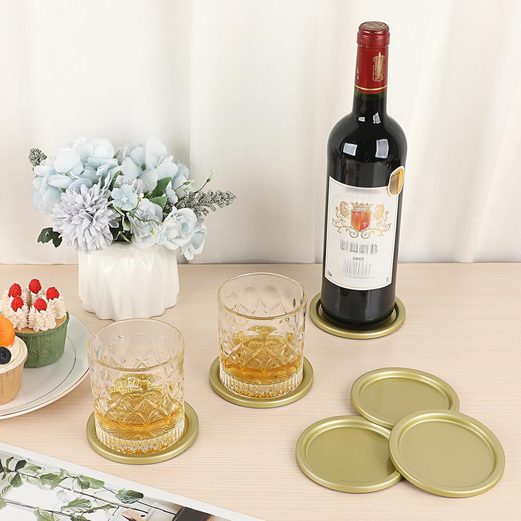 Iron Coaster, Classy Golden Coasters for Drinks Metal Coasters - Set of 6