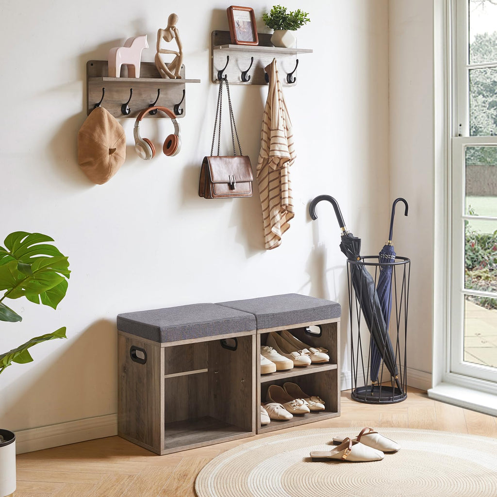 Small Shoe Storage Bench with Cushion, Silver Gray