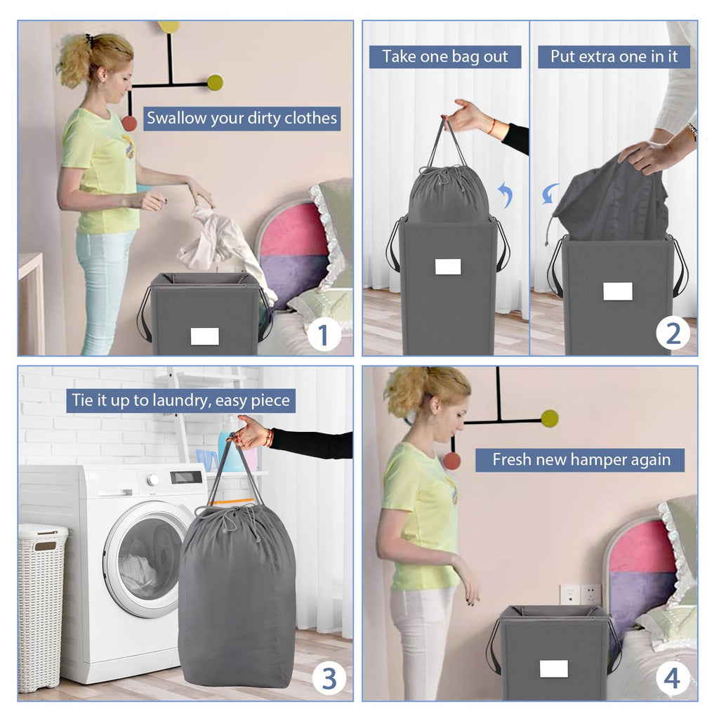 210L Laundry Hamper Collapsible with 2 Washable Laundry Bags, Dirty Clothes Hamper,Laundry Basket with Handles