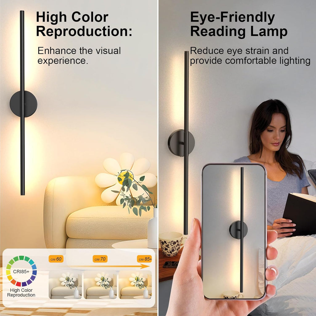 Battery Operated Wall Sconces Set of Two, Rechargeable Wall Lights with Remote Control, Dimmable 3000K-6000K LED Wall