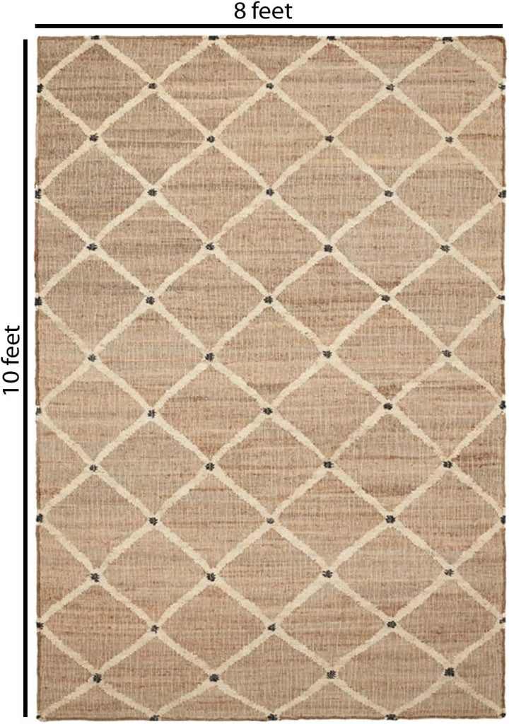 Hand Woven Jute Area Rug 8'x10'- Geometric Design (Natural) | Indoor Natural Fiber Hallway Jute Rug - Rustic