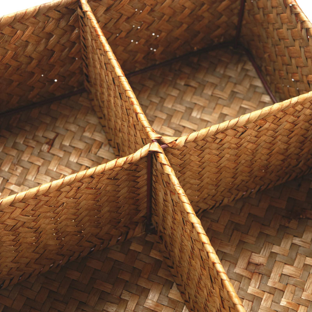 Woven Seagrass Storage Basket with 4 Divided Sections, Wicker Basket Bin Box Organizer for