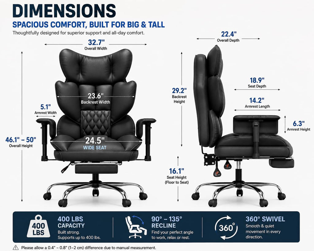Big and Tall Gaming Chair 400lbs, Heavy Duty Office Chair with Footrest, High Back Computer Chair with Thick Padded