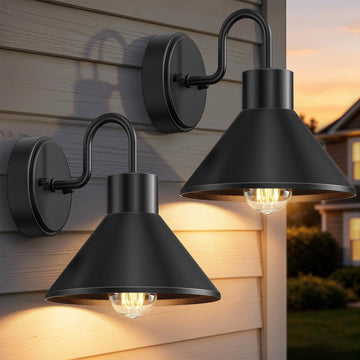 2-Pack Gooseneck Outdoor Barn Light, Black Wall Sconces Waterproof