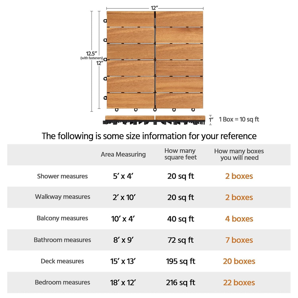 10pcs Acacia Wood,Interlocking Deck Tiles with Non-Slip Surface,Easy Snap Waterproof Flooring Tiles for Indoor