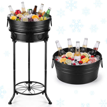 Black Beverage Tub with Stand Champagne Ice Bucket Stand, 1 Set