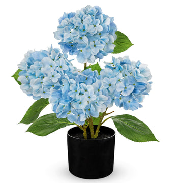 Light Blue Artificial in Pots 19.7" Four-Head Faux Silk Hydranges Flower Arrangements for Indoor Home Office Kitchen
